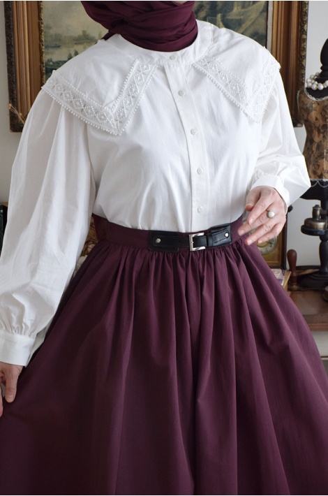 Kemer Detaylı Etek Bordo