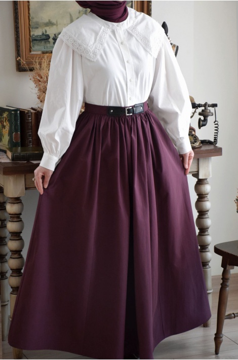 Kemer Detaylı Etek Bordo