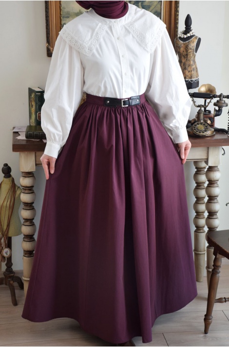 Kemer Detaylı Etek Bordo