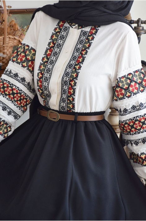 Parçalı Model Etek Siyah