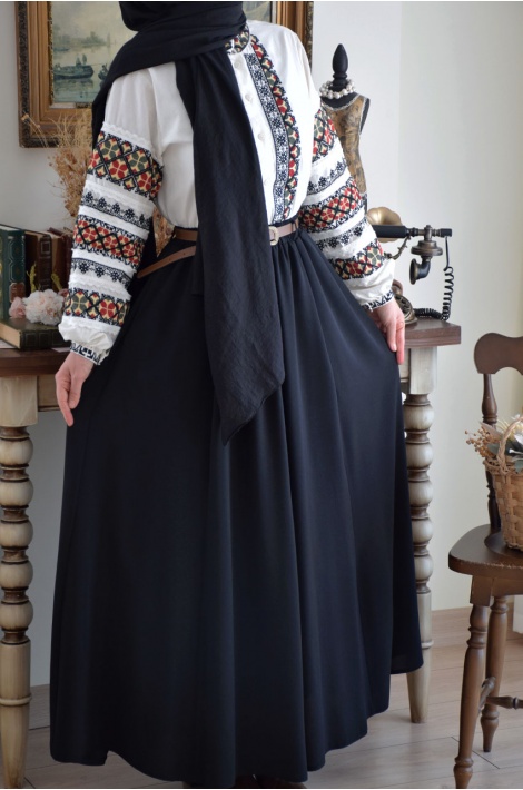 Parçalı Model Etek Siyah