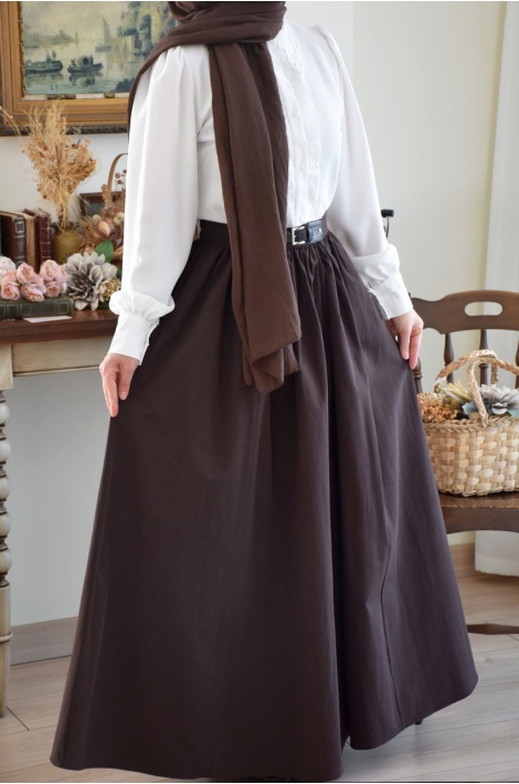 Kemer Detaylı Etek Kahverengi