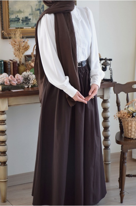 Kemer Detaylı Etek Kahverengi