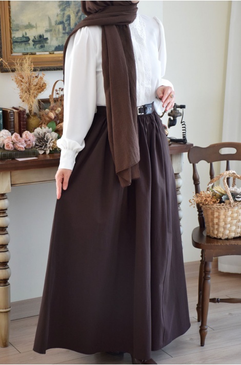 Kemer Detaylı Etek Kahverengi