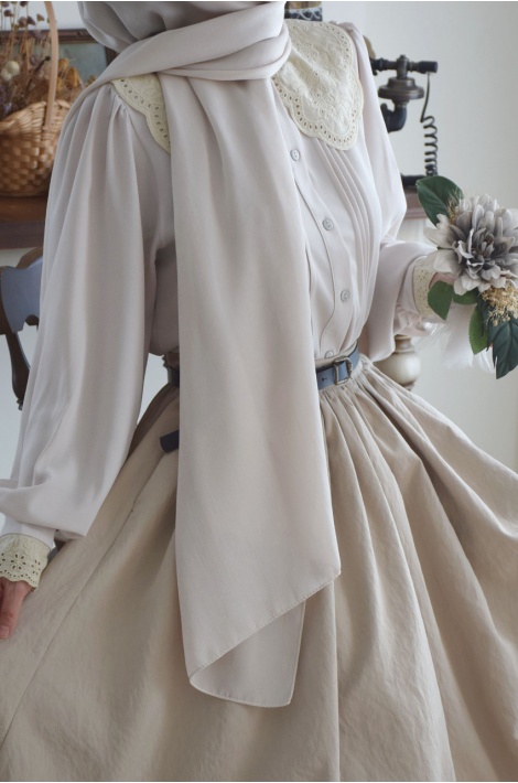 Fisto Yakalı Zarif Gömlek Bej