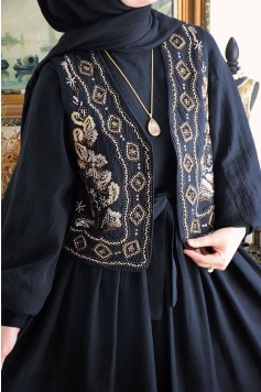 Boncuk İşlemeli Yelek Siyah