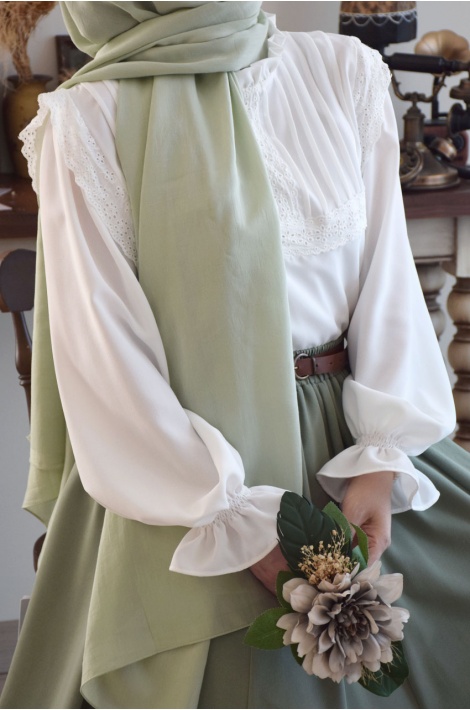 Fistolu Kuğu Bluz Beyaz