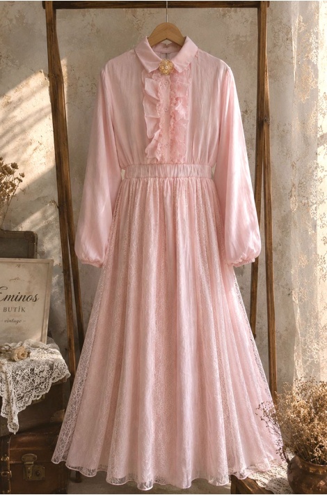 Broşlu Elegant Takım Pembe