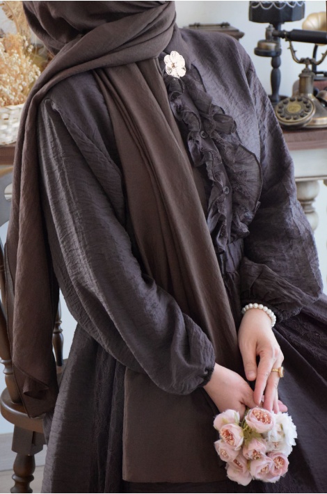 Broşlu Elegant Takım Kahverengi