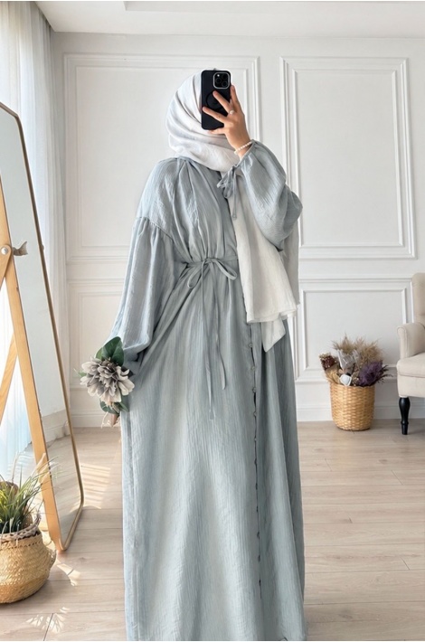 Düğmeli Hijab Elbise Soft Mavi