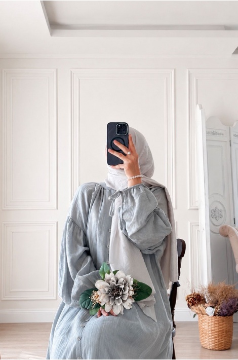 Düğmeli Hijab Elbise Soft Mavi