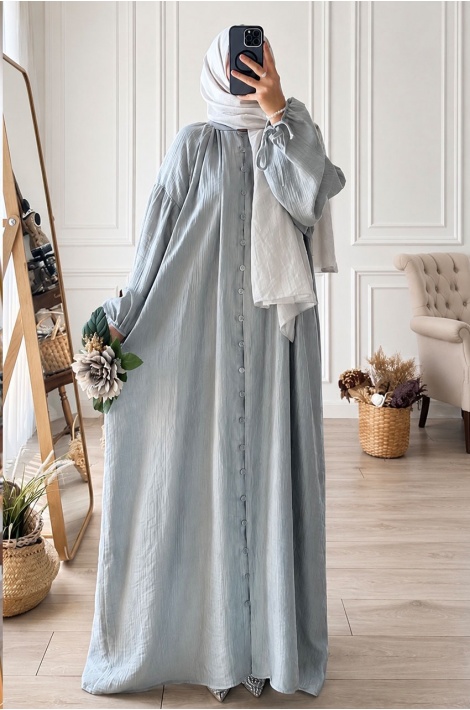 Düğmeli Hijab Elbise Soft Mavi