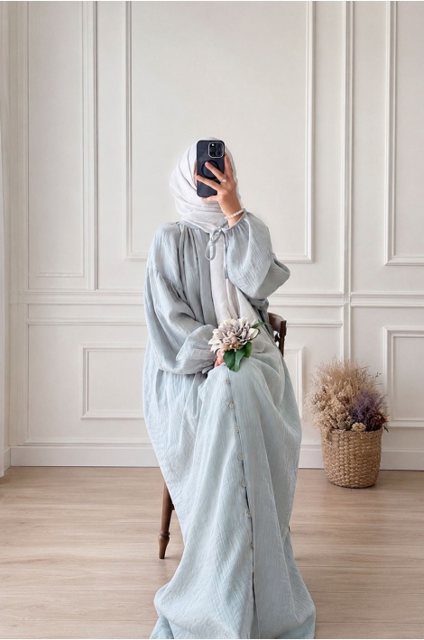Düğmeli Hijab Elbise Soft Mavi