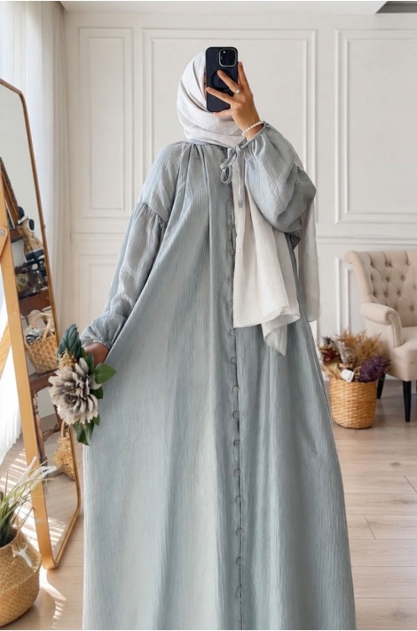 Düğmeli Hijab Elbise Soft Mavi