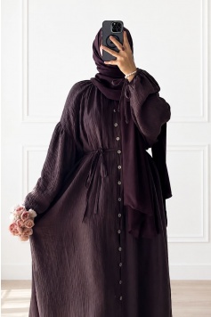 Düğmeli Hijab Elbise Mürdüm
