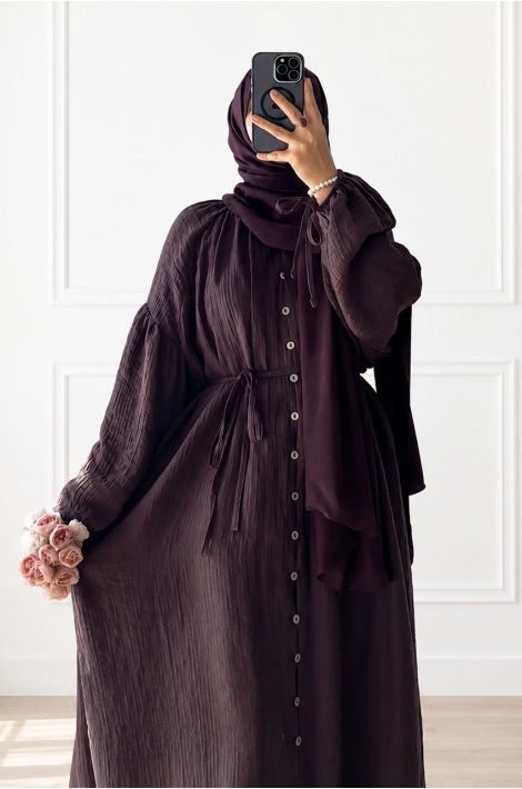 Düğmeli Hijab Elbise Mürdüm