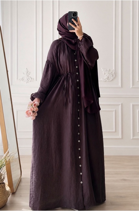 Düğmeli Hijab Elbise Mürdüm