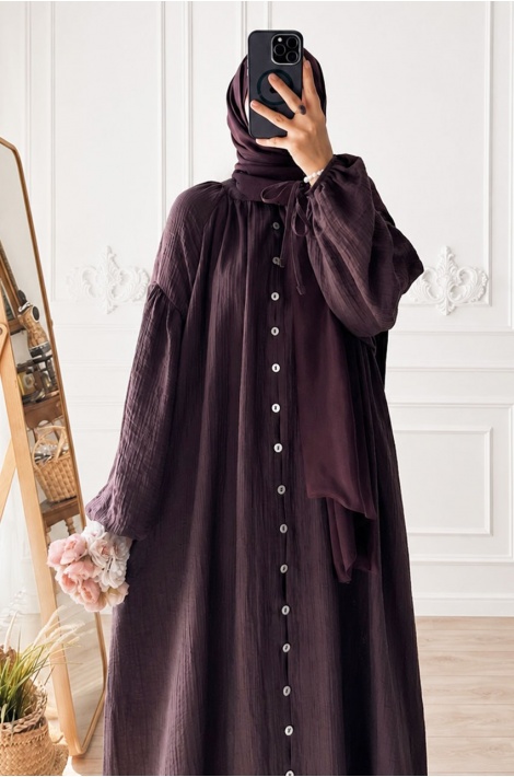 Düğmeli Hijab Elbise Mürdüm