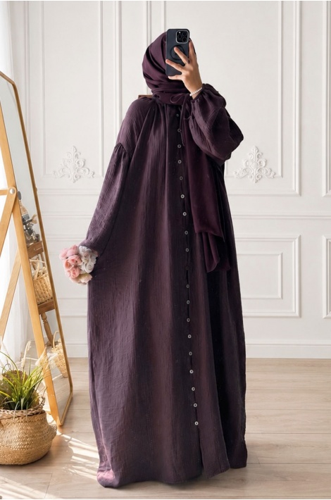 Düğmeli Hijab Elbise Mürdüm