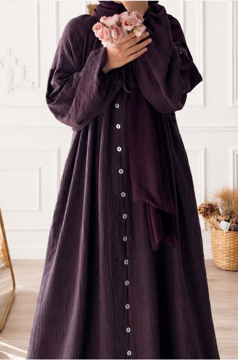 Düğmeli Hijab Elbise Mürdüm