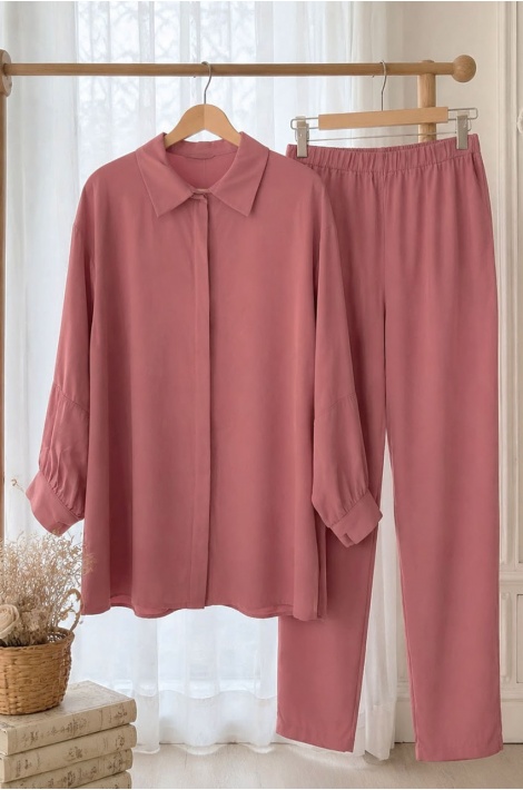 Basic Pantolon-Gömlek Takım Pembe