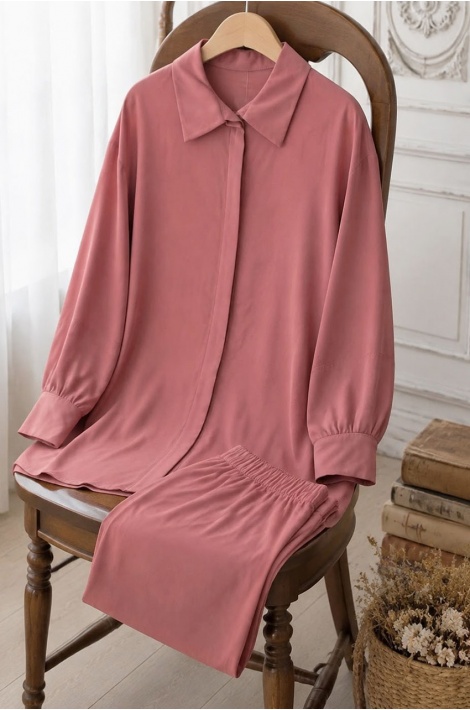 Basic Pantolon-Gömlek Takım Pembe