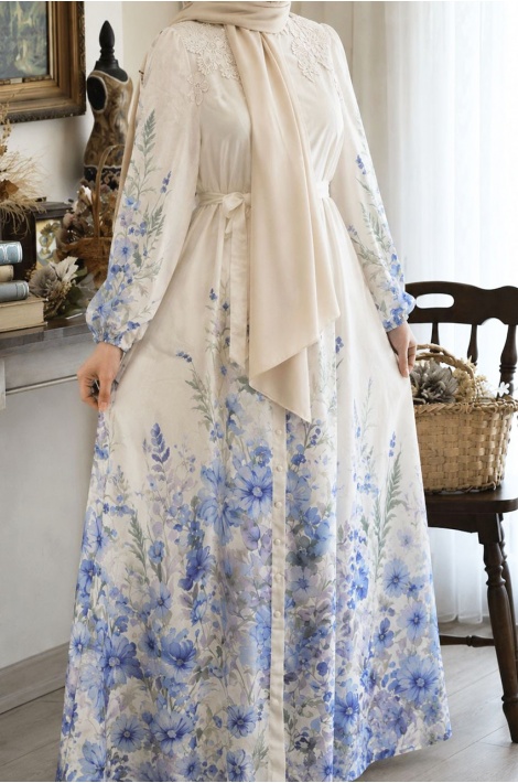 Bahar Dalı Keten Elbise