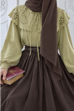 Yakalı Model Romantik Sweatshirt Yeşil