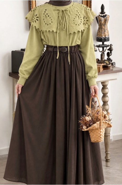 Yakalı Model Romantik Sweatshirt Yeşil