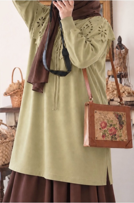 Yakalı Model Romantik Sweatshirt Yeşil