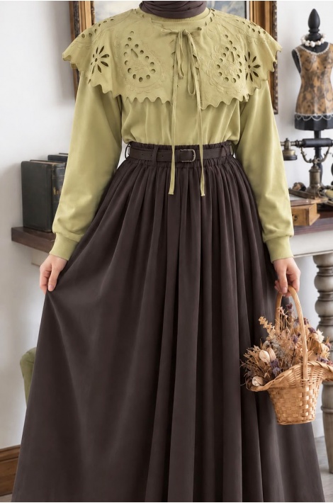 Yakalı Model Romantik Sweatshirt Yeşil
