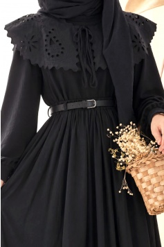 Yakalı Model Romantik Sweatshirt Siyah