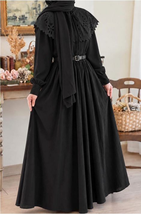 Yakalı Model Romantik Sweatshirt Siyah