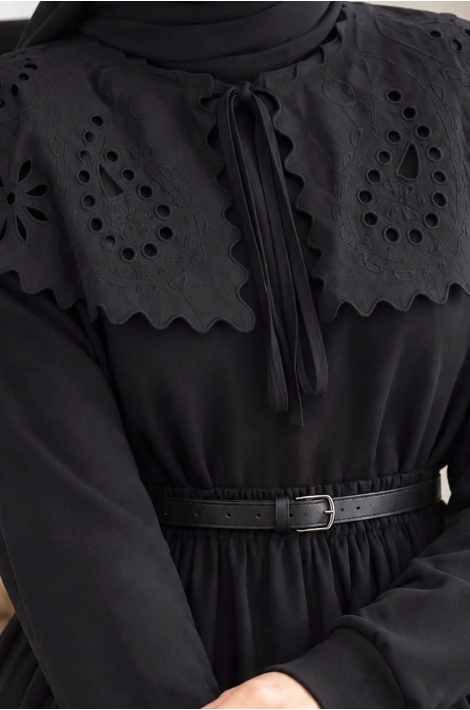 Yakalı Model Romantik Sweatshirt Siyah