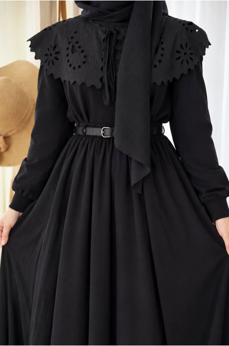 Yakalı Model Romantik Sweatshirt Siyah