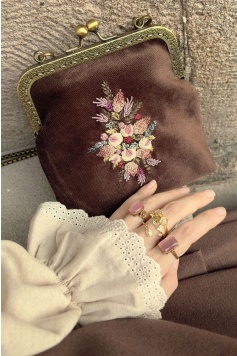 Vintage Rokoko Nakışlı El Yapımı Kahverengi Çanta