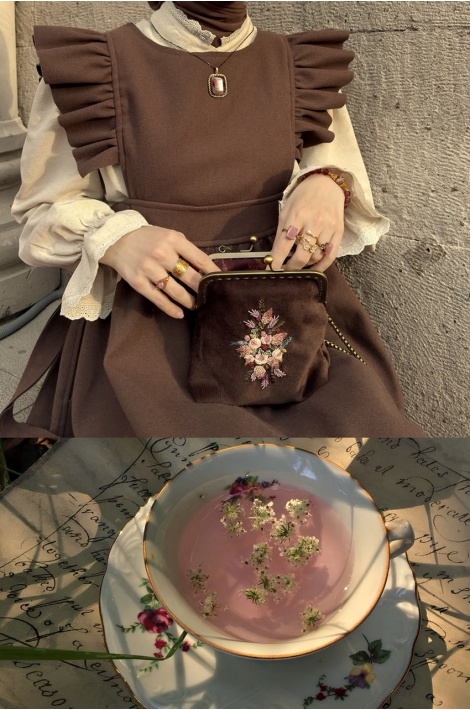 Vintage Rokoko Nakışlı El Yapımı Kahverengi Çanta