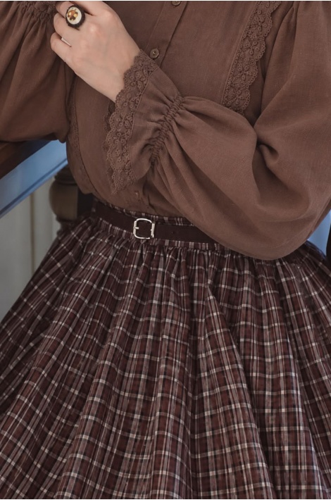 Vintage Model Keten Gömlek Kahverengi