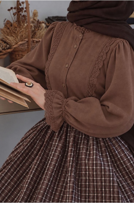 Vintage Model Keten Gömlek Kahverengi